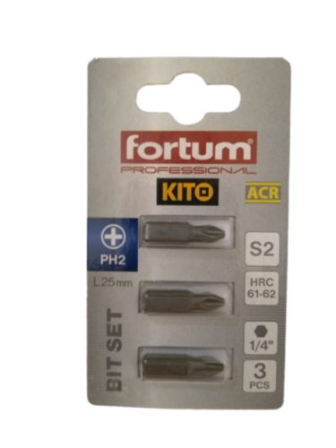 Fortum behajtóhegy PH, 3 db, S2 acél; PH 2×25mm, ACR, bliszteren