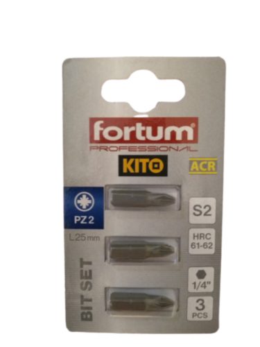 Fortum behajtóhegy PZ, 3 db, S2 acél; PZ 2×25mm, ACR, bliszteren