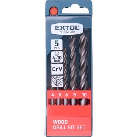   Extol Premium fafúró klt. 5 db, rövid, 4-5-6--8-10mm, Cr.V., normál befogás; műanyag dobozban