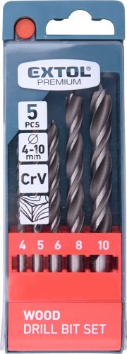Extol Premium fafúró klt. 5 db, rövid, 4-5-6--8-10mm, Cr.V., normál befogás; műanyag dobozban