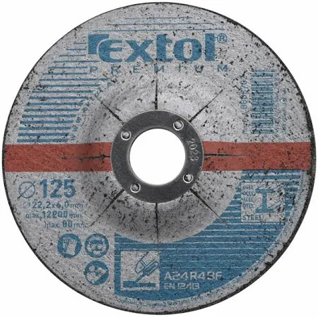 Extol Prémium csiszoló korong acélhoz, kék; 125×6,0×22,2mm, max 12200 ford/perc