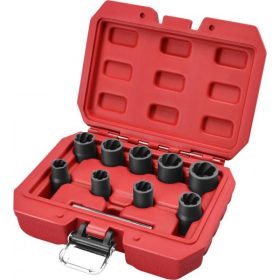   Extol csavarkiszedő klt. TWIST; 3/8" befogás, 9db fej: 10, 11, 12, 13, 14, 15, 16, 17, 19mm, 1 db kiütőrúd, CrMo, műanyag kof.
