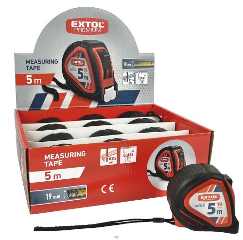 Extol Prémium Mérőszalag, gumírozott, 1 stoppos, 5m×19mm
