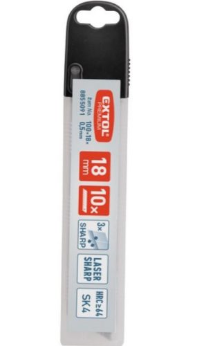 Extol prémium pótpenge tapétavágó késhez, 10 db, 18×100×0,5 mm, törhető, SK4 acél, HRC >64, tripla vágóél