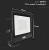 V-TAC 50W mozgásérzékelős LED reflektor ,100°, 6500K, 4000lm, fekete házas (SAMSUNG CHIP) - 20291 