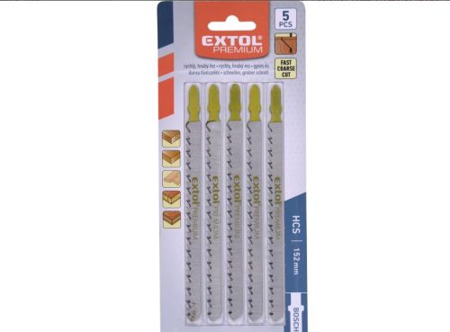 Extol prémium dekopírlap, 5db, Bosch befogás, HCS; 126×9×1,5mm, 4mm fogtáv, köszörült fogak, egyenes durva gyorsvágás, puhafához, faro