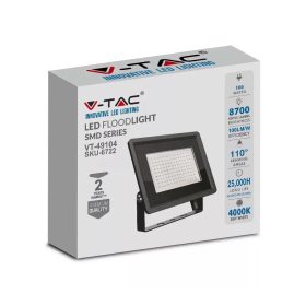   V-Tac 100W fekete LED reflektor, F széria, 4000K,8700lm, IP65, (6722)