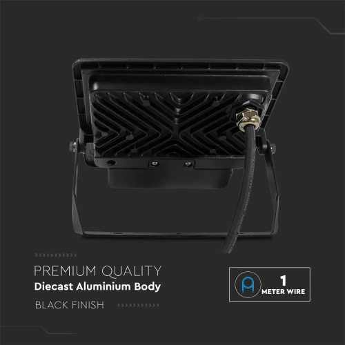 V-TAC beépített mozgásérzékelős LED reflektor 30W természetes fehér, fekete házzal - SKU 20287 4000K