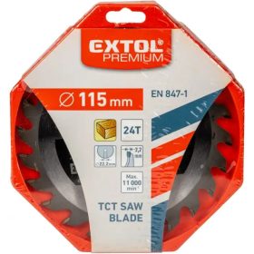   Extol Prémium körfűrészlap, keményfémlapkás, 115×22,2mm(lyuk átm), T24; 2,6mm lapkaszélesség, max. 11000 ford/perc