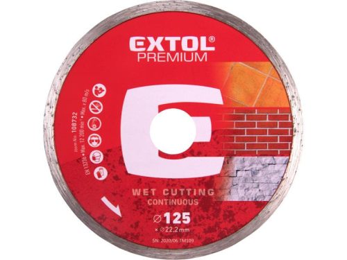 Extol Prémium gyémántvágó csempevágáshoz (sima), vizes vágásra; 125×2×22,2mm, max.12.250 ford/perc