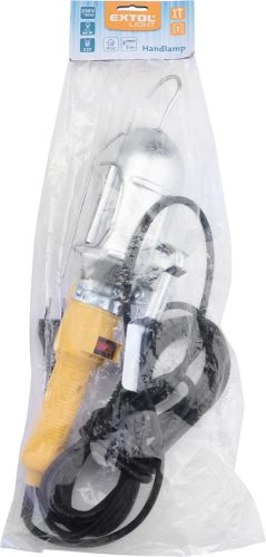 Extol munkalámpa, izzó nélkül, E27 foglalat, max. 60W; kampós akasztó + csiptető, 230V/50Hz, 5 m kábel