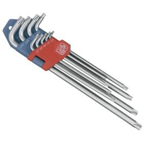   Torx kulcs készlet extra hosszú T10-T50, 9db, hosszú szár: tömör, rövid szár: lyukas, CV., 90-225mm