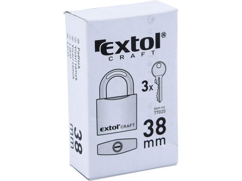 Extol Craft lakat, vas, 3 kulccsal, dobozban; 38mm
