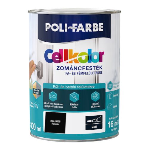 Poli-Farbe CellKolor zománcfesték matt- fekete- 0,8 L