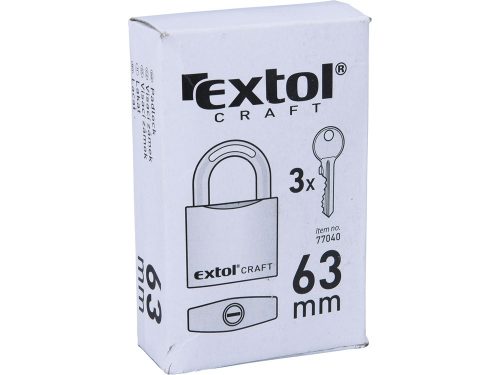 Extol Craft lakat, vas, 3 kulccsal, dobozban ; 63mm
