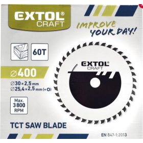   Extol Craft körfűrészlap, keményfémlapkás, 400×30mm(lyuk átm), T60; 3,8 mm lapkaszélesség, max. 3.800 ford/perc