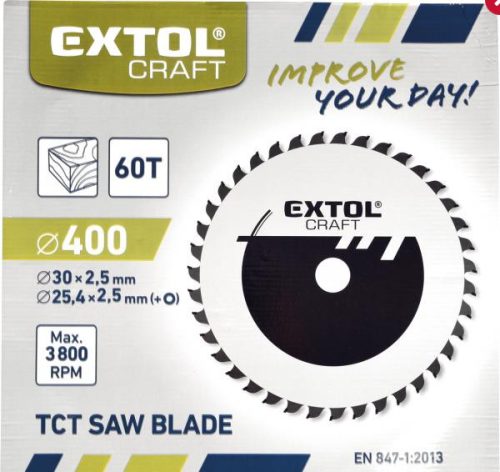 Extol Craft körfűrészlap, keményfémlapkás, 400×30mm(lyuk átm), T60; 3,8 mm lapkaszélesség, max. 3.800 ford/perc