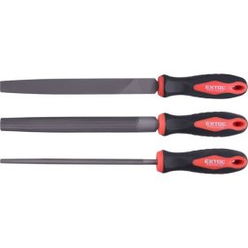   Extol Premium fémreszelő klt., 3 db (lapos, félkerek, kerek), 200mm, T12 acél, vágat 2, finom, TPR gumis műanyag nyél