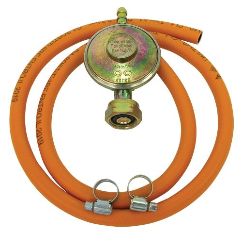 LPG alap készlet, 1 db PB reduktor (30mBar, 1.kg/h ) 1 m tömlő, 2 db csőbilics, PB gázpalackhoz (olasz)