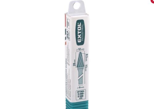 Extol Industrial keményfém turbómaró (rotormaró), kúpos, kerek orrú, átmérő 12×28mm/szár 6mm, keresztfogazás