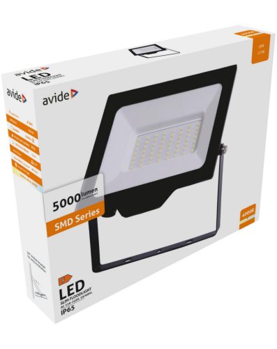 Avide LED Reflektor Slim SMD, 50W, 4000K, 5000lm, IP65, fekete