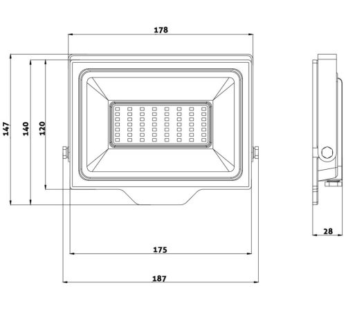 Avide LED Reflektor Slim SMD, 50W, 4000K, 5000lm, IP65, fekete
