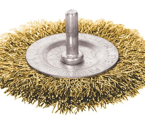 Extol Craft drótcsiszoló körkefe, 63mm, fúrógépbe fogható: 6mm csap, hullámos szálú, rezezett acél, max 4500 frod/perc
