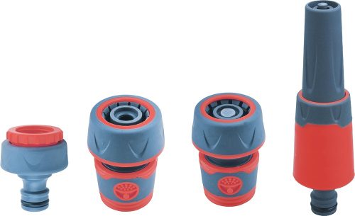 Extol Premium locsoló alap szett, 1/2" tömlőhöz; 4 db (1db szórófej, 2 db gyorscsatlakozó, 1 db kuplung csatlakozó 1/2"-3/4")