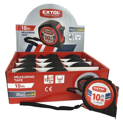 Extol Prémium Mérőszalag, gumírozott, 1 stoppos, 10m×25mm
