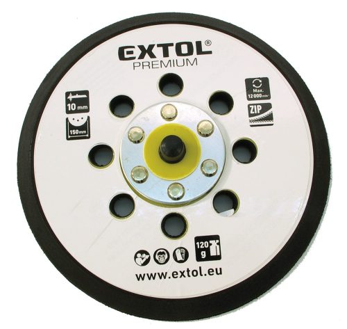 Extol prémium tartalék gumi talp 8865038 rotációs csiszológéphez, 6"/150mm, 8 db lyuk, tépőzáras, max. 12.000/perc, vastagság: 10mm