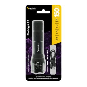   Technik Szerelőlámpa (Zseblámpa) XPE LED IP45, fókuszálható, micro-USB