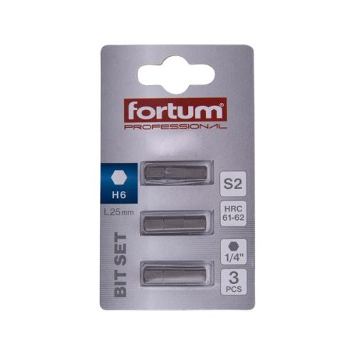 Fortum behajtóhegy HEX, 3 db, S2 acél; H 6×25mm, bliszteren