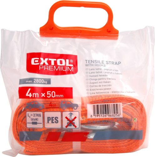 Extol prémium vontató heveder, max.2800kg; 4m×50mm, 2 db kovácsolt kampóval