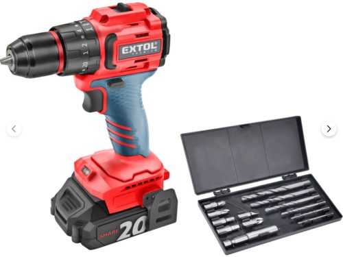 Extol Prémium akkus ütvefúró- és csavarozó, Share20V, 20V, Li-ion, 50Nm, 2db akku, 1db töltő, 2000 mAh, 50Nm 