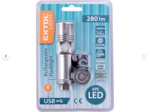 Extol Light LED lámpa, XPE LED; 280 Lm, ALU ház, beépített Li-ion akku 2000 mAh