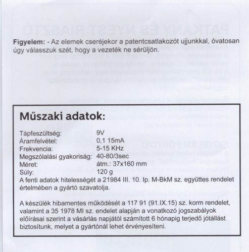Patkány és nyestriasztó elemes 9v