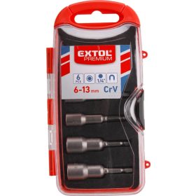   Extol prémium behajtó klt. hatlapfejű csavarhoz 6db, 6-13mm (6-7-8-10-12-13mm), 65mm hossz, 1/4" hatszög befogás, mágneses, Cr.V.