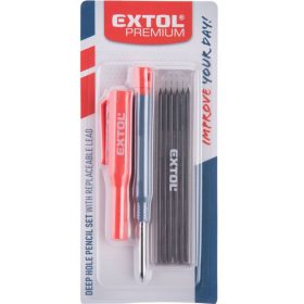   Extol prémium ácsceruza; tölthető, átm:2,8 mm, HB, kupak klipsszel, 6 db 120 mm pótheggyel, hegyezővel