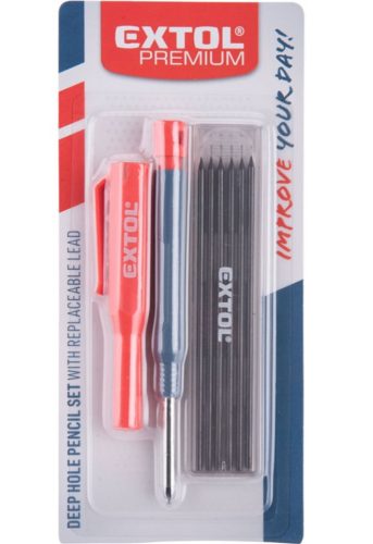 Extol prémium ácsceruza; tölthető, átm:2,8 mm, HB, kupak klipsszel, 6 db 120 mm pótheggyel, hegyezővel