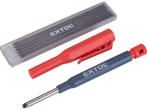 Extol prémium ácsceruza; tölthető, átm:2,8 mm, HB, kupak klipsszel, 6 db 120 mm pótheggyel, hegyezővel