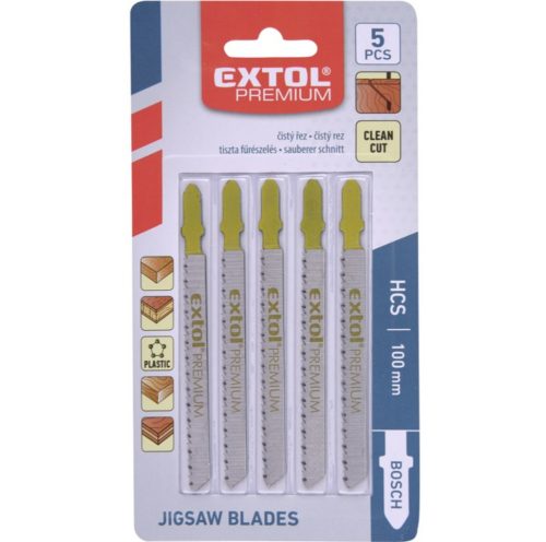 Extol prémium dekopírlap, 5db, Bosch befogás, HCS; 75×8×1,5mm, 2,5mm fogtáv, köszörült fogak, puhafához, farostlemezekhez (3-30mm)