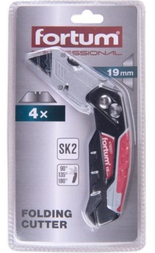 Fortum PVC vágókés, 4 db pengével, összehajtható ALU nyél, penge gyorscsere