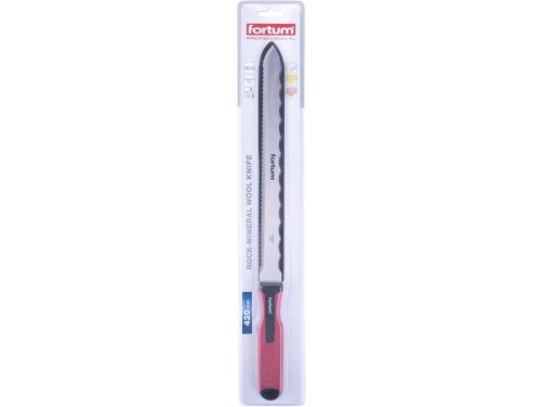 Fortum szigetelőanyag (kőzetgyapot) vágókés, kétélű, teljes/penge hossz.:470/280mm, rozsdamentes acél penge, vastagsága: 1,5mm