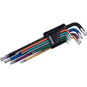   Extol prémium torx kulcs klt., 9db, több színű, extra hosszú, T10-T50, hosszú szár: tömör/gömbfej, rövid szár: lyukas, S2, 