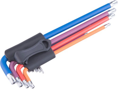 Extol prémium torx kulcs klt., 9db, több színű, extra hosszú, T10-T50, hosszú szár: tömör/gömbfej, rövid szár: lyukas, S2, 