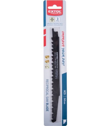Extol prémium szablyafűrészlap klt., 3db, Bosch befogás, 240 mm, 3T, HCS, fához