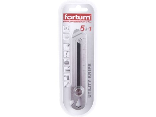 Fortum tapétavágó kés, rozsdamentes acél fémház, 5 funkciós, tripla vágóéllel; 18mm, csavaros rögzítés