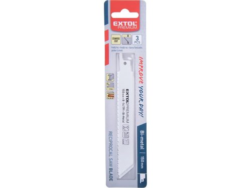 Extol prémium szablyafűrészlap klt., 3db, Bosch befogás, 150 mm, 8-14T, Bimetal, fém anyagokhoz, durva vágás