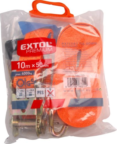 Extol rakományrögzítő gurtni, kampós, max. 4000kg; 10m×50mm, EN12195-2,TÜV/GS