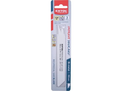 Extol szablyafűrészlap klt., 3db, Bosch befogás, 150 mm, 24T, Bimetal, fém anyagokhoz, tiszta vágás